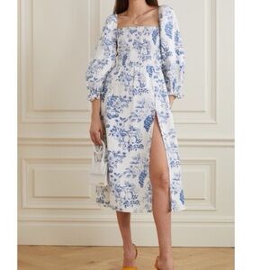 Reformation Gitane Linen Dress in Corsica Blue and White Floral, Size XS (NWT)